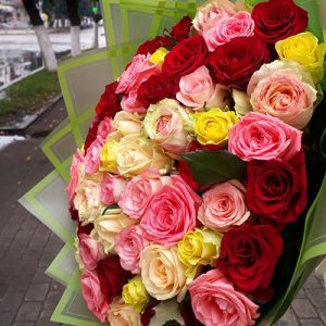 51 разноцветная роза в Херсоне фото