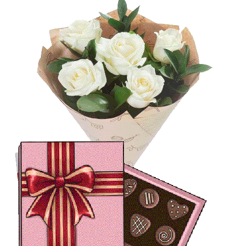Фото товара 5 белых роз с конфетами в Херсоне