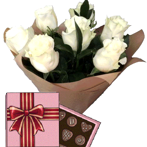 Фото товара 7 белых роз с конфетами в Херсоне