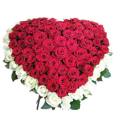 Фото товара 101 роза сердцем - белая, красная в Херсоне