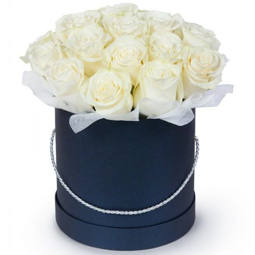 Фото товара 21 белая роза в шляпной коробке в Херсоне