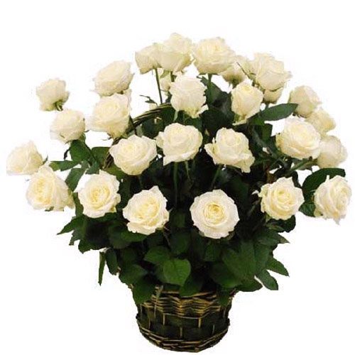 Фото товара 35 белых роз в корзине в Херсоне
