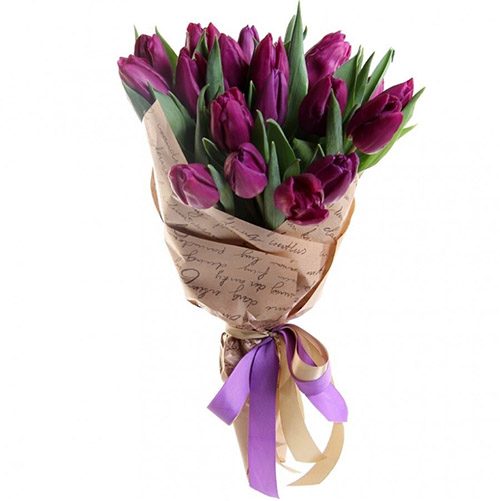 Фото товара 21 пурпурный тюльпан в крафт в Херсоне