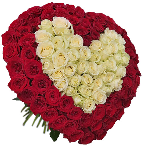 Фото товара Сердце 101 роза - красная, белая в Херсоне