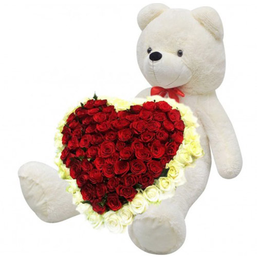 Фото товара Серце 101 троянда і великий ведмедик в Херсоне