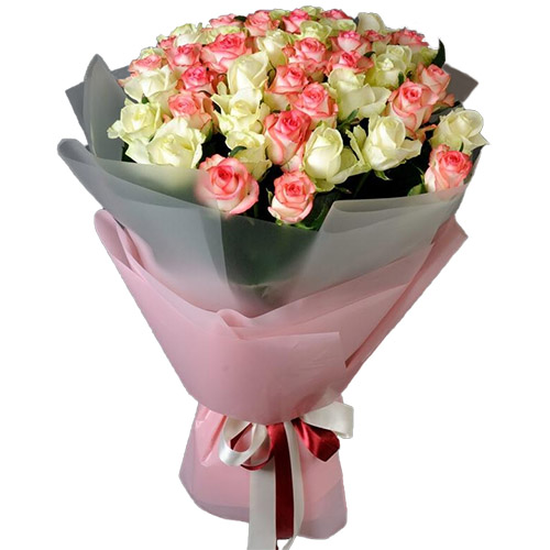 Фото товара 51 белая и розовая роза в Херсоне