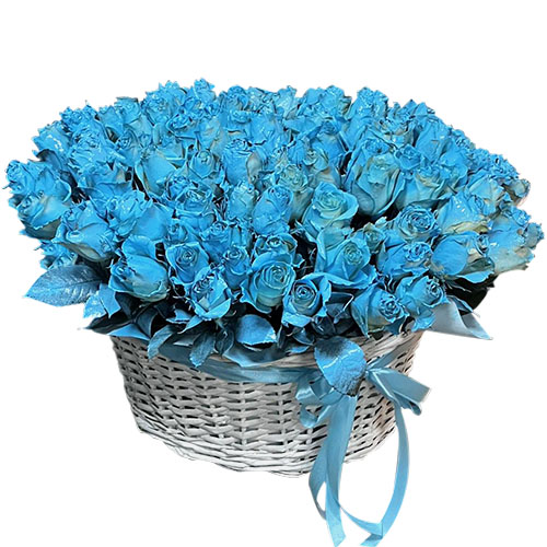 Фото товара 101 синяя роза в корзине в Херсоне